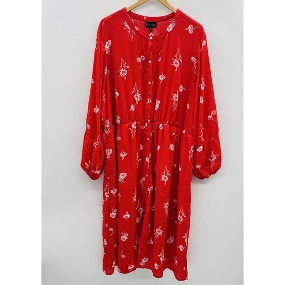 B Collection by Bobeau Womens Plus Size 3X Floral Print Shirt Dress in Red - Picture 3 of 10